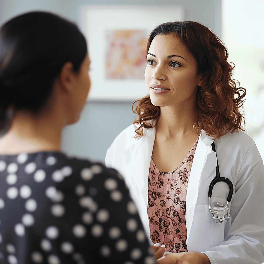 Woman attending health care visit