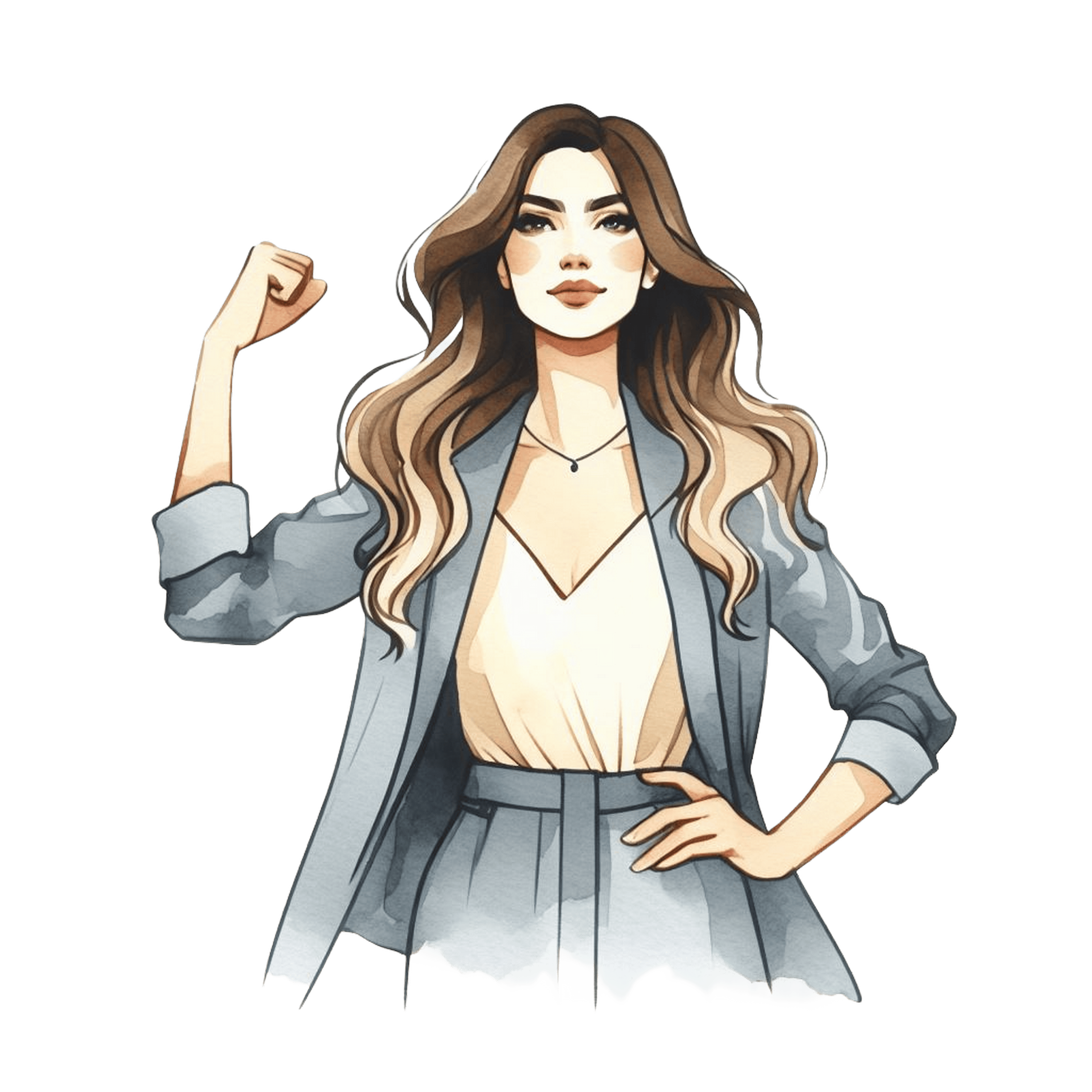 A clipart picture of a girl with her arm up in a positive stance