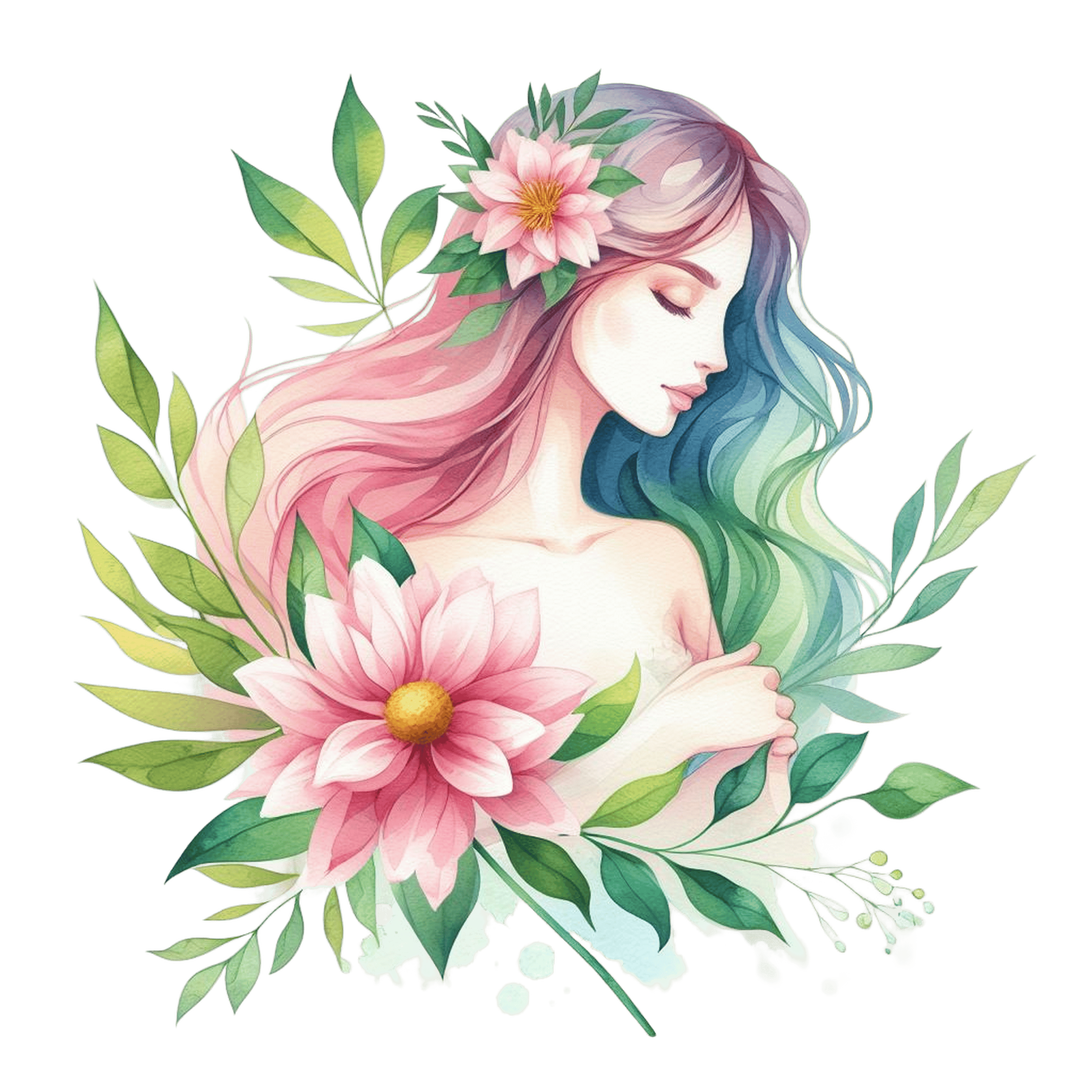 A clipart picture of a girl with flowers