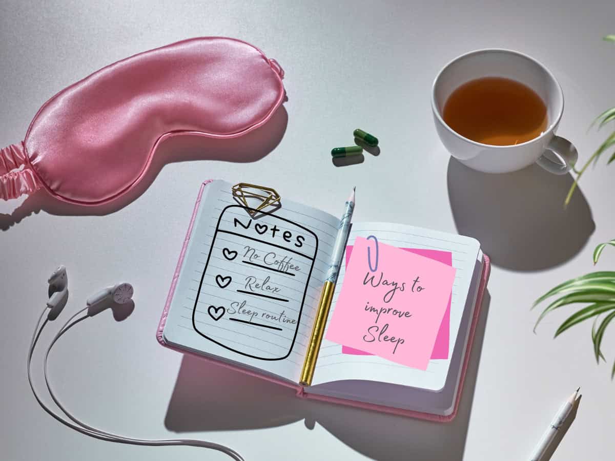 A note pad with notes on ways to improve sleep